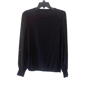 Black Long Sleeve sweater Top with Sheer polka dot Sleeves